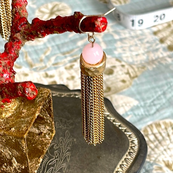 Pair of rosé quartz and green jade pierced earrings two different semi precious - Picture 3 of 14